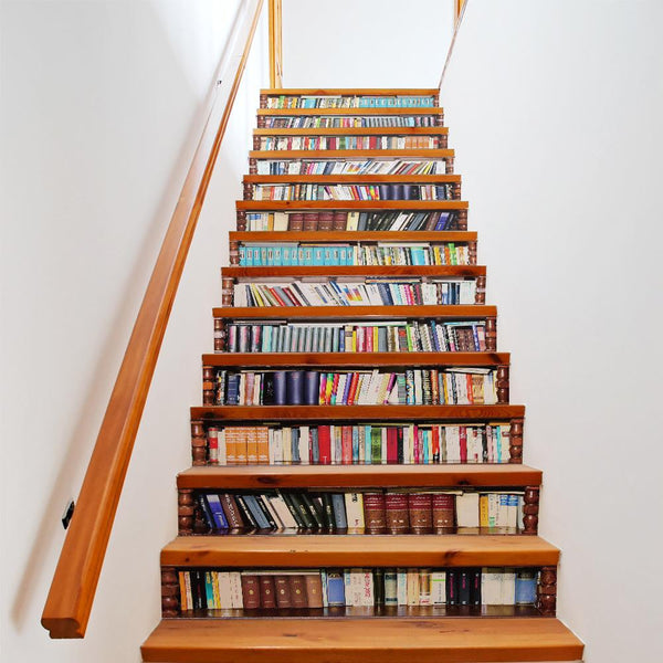 Bookcase Library  Creative 3D Stairway Stickers