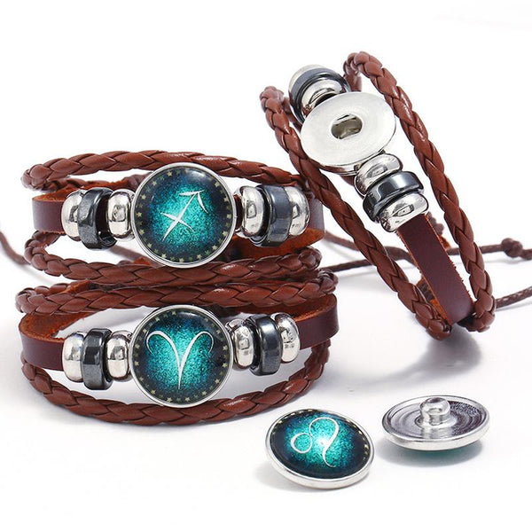 Hot Vintage 12 Zodiac Handmade Leather 2018  Bracelet